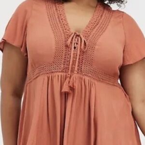 Torrid BoHo Terracotta Crochet Accent Top Size 1